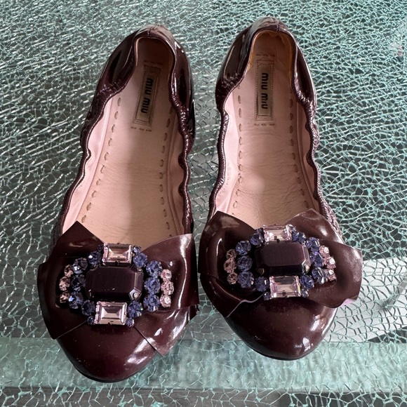 Miu Miu dark brown Embellished Flats 39